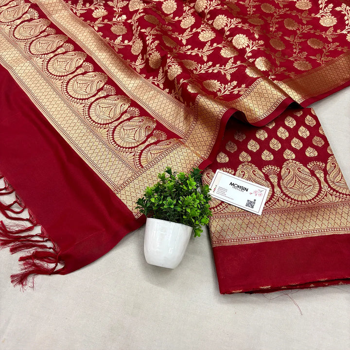 Maroon Gumbad Buti Katan Silk Banarasi Suit