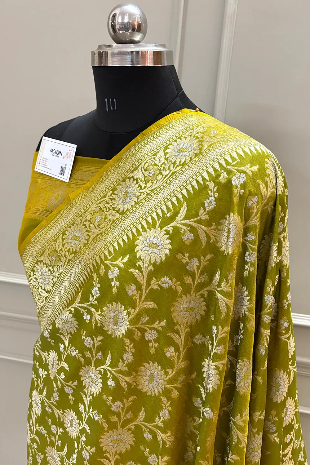Mehendi Ganga Jamuna Crepe Silk Banarasi Saree