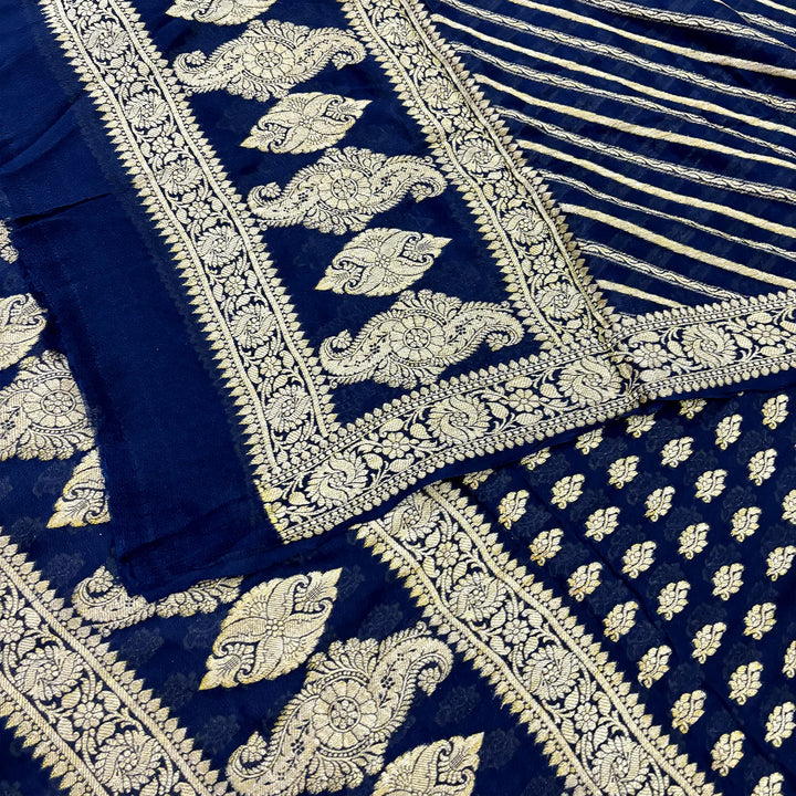 Navy Blue Jaguar Shahi Georgette Silk Banarasi Suit