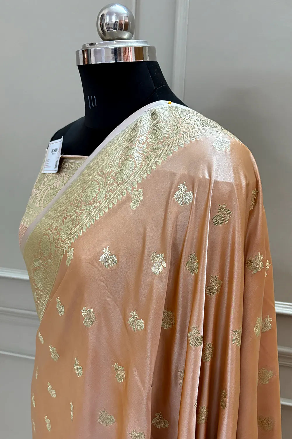 Peach Chaman Buti Katan Silk Banarasi Saree