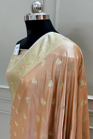 Peach Chaman Buti Katan Silk Banarasi Saree