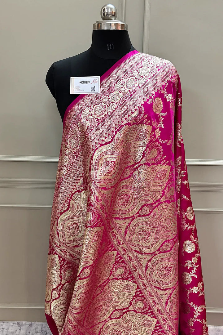 Pink Shahanshahi Jaal Katan Silk Banarasi Saree