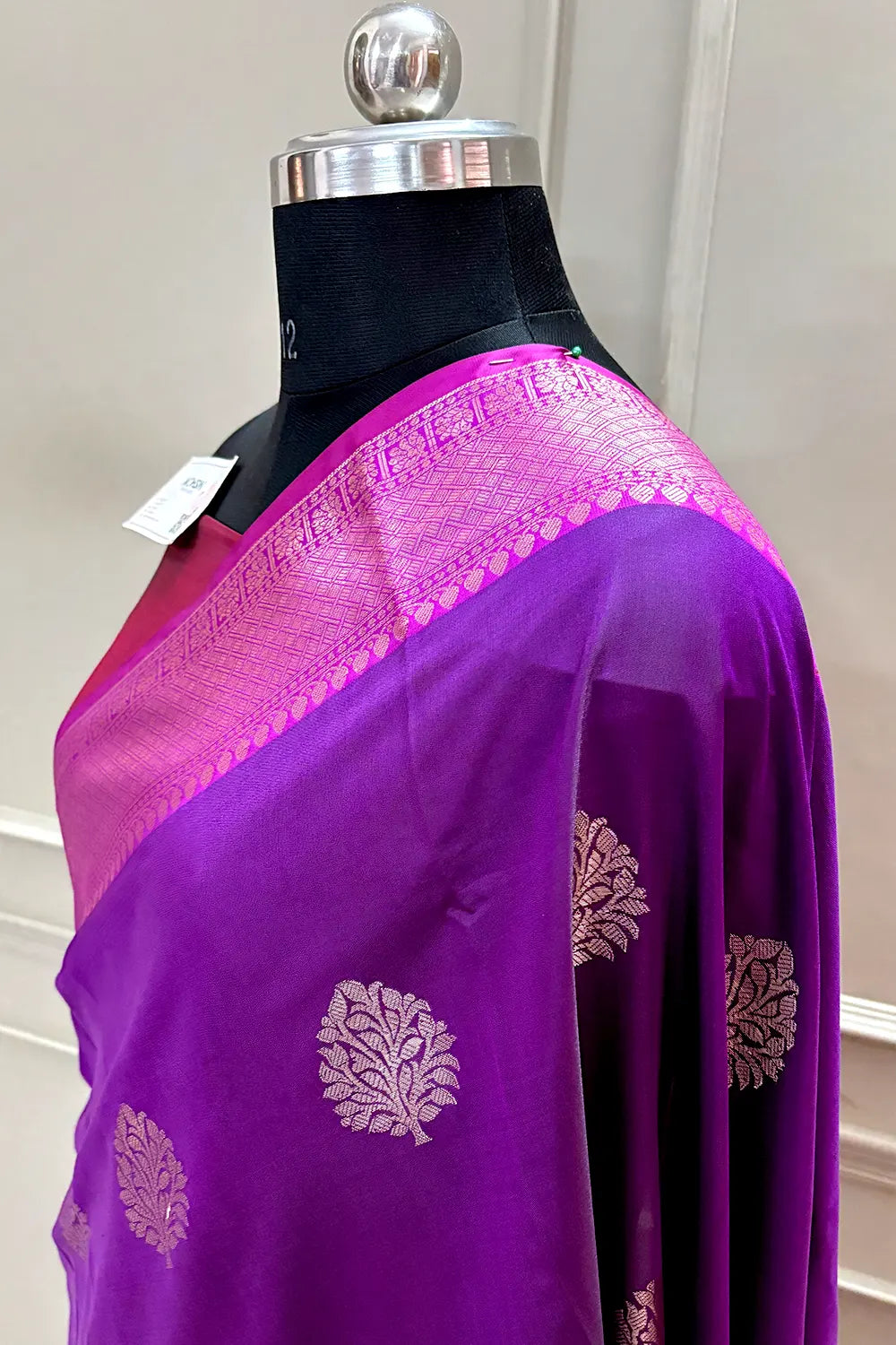 Purple and Pink Golden Zari Banarasi Silk Saree