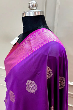 Purple and Pink Golden Zari Banarasi Silk Saree