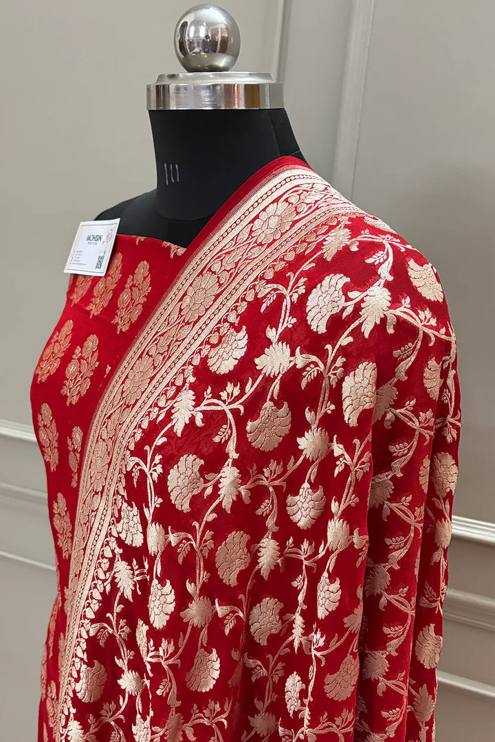 Red Guldasta Pure Georgette Silk Banarasi Suit