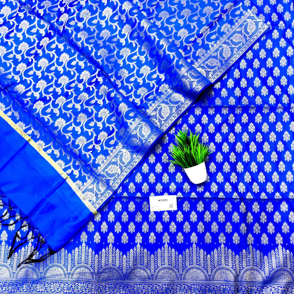 Royal Blue Frozen Tree Satin Silk Banarasi Suit