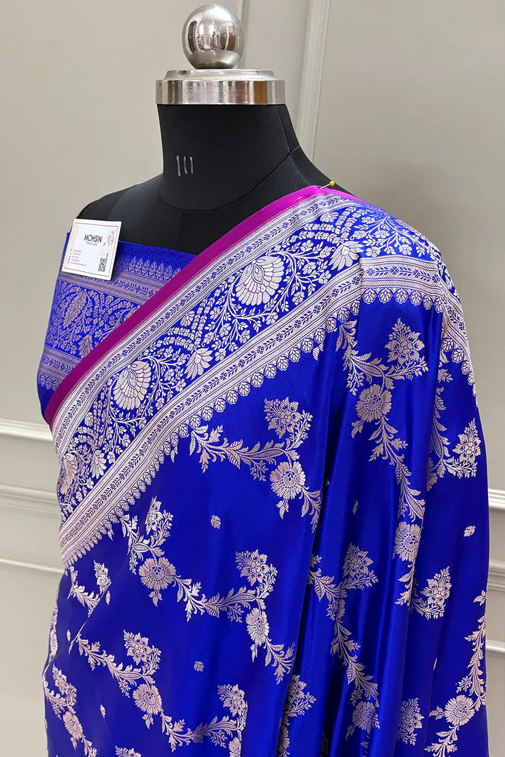 Royal Blue Papakipari Katan Silk Banarasi Saree