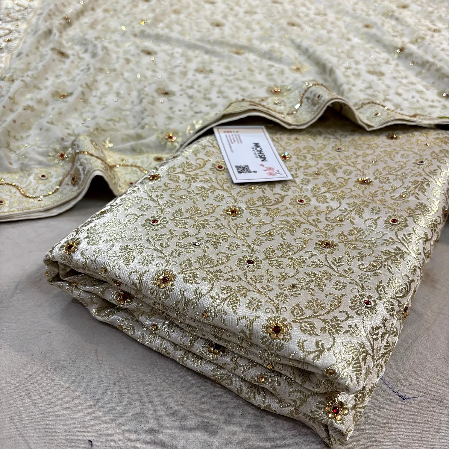 White Stone Work Kimkhab Silk Banarasi Gharara