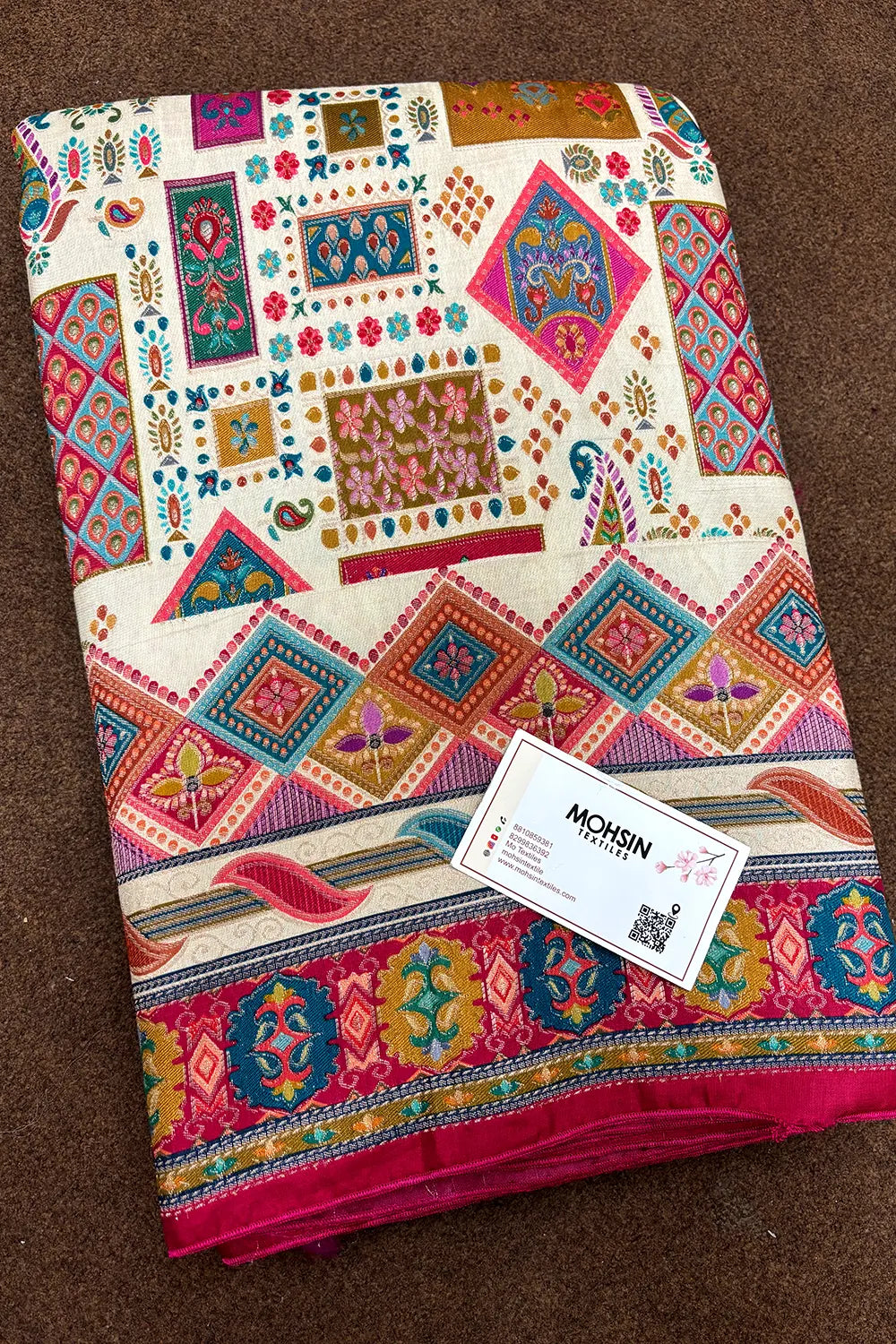 Cream Pashmina Pure Viscose Georgette Silk Banarasi Saree