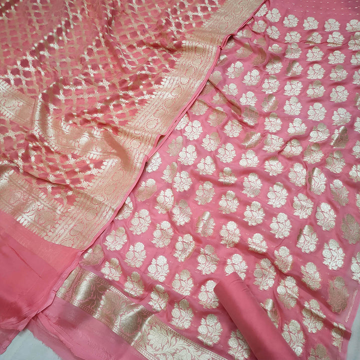 Baby Pink Handloom Khaddi Georgette Silk Banarasi Suit