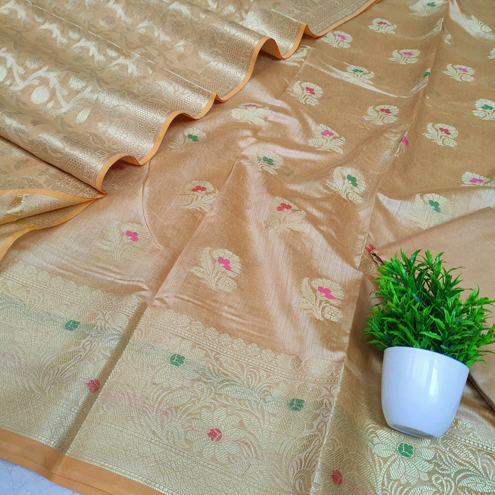 Beige Meenakari Golden Zari Banarasi Silk Salwar Suit