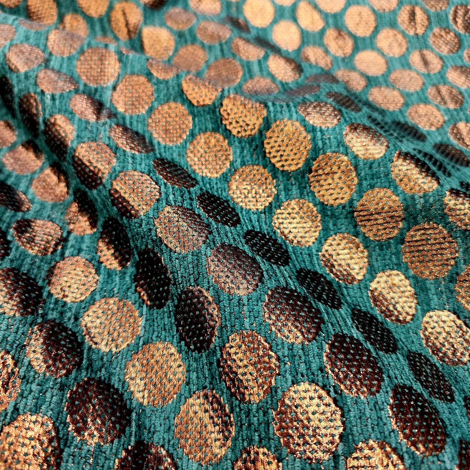 Bottle Green Dollar Buti Shimmer Silk Banarasi Fabric