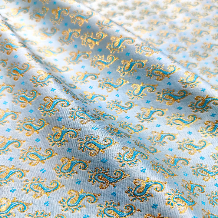 Firozi Brocade Katan Silk Banarasi Fabric