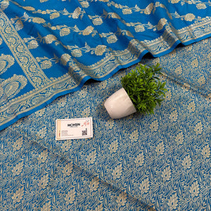 Firozi Golden Zari Katan Silk Banarasi Suit