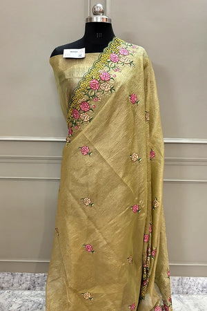Gold Crush Embroidery Tissue Silk Banarasi Saree