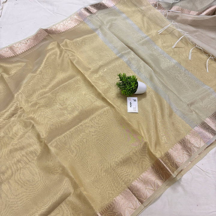 Gold Zari Border Tissue Silk Banarasi Saree
