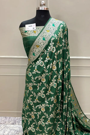 Green Resham Zari Silky Banarasi Saree
