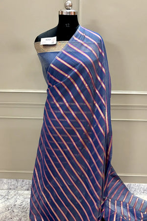 Light Blue Resham Zari Chanderi Silk Banarasi Saree