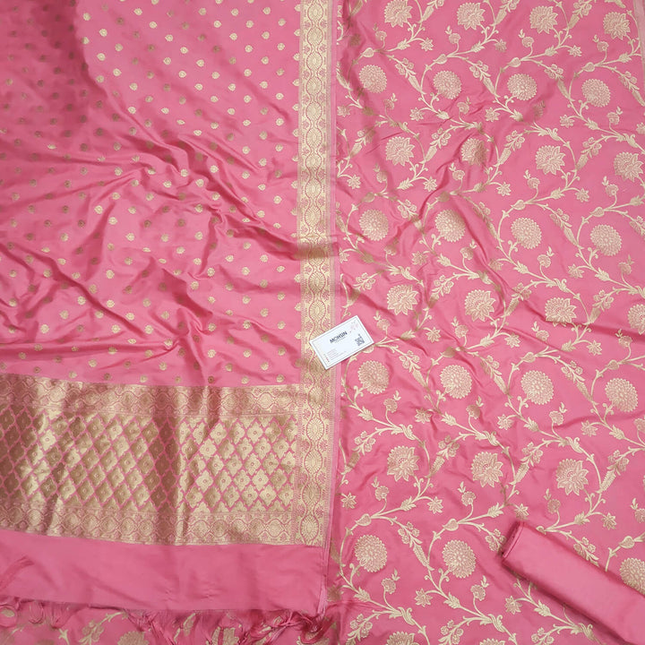 Light Pink Golden Zari Katan Silk Banarasi Suit