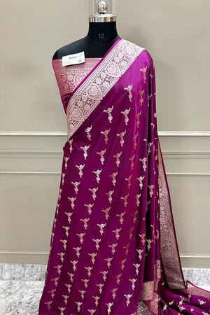 Magenta Golden Zari Katan Silk Banarasi Saree