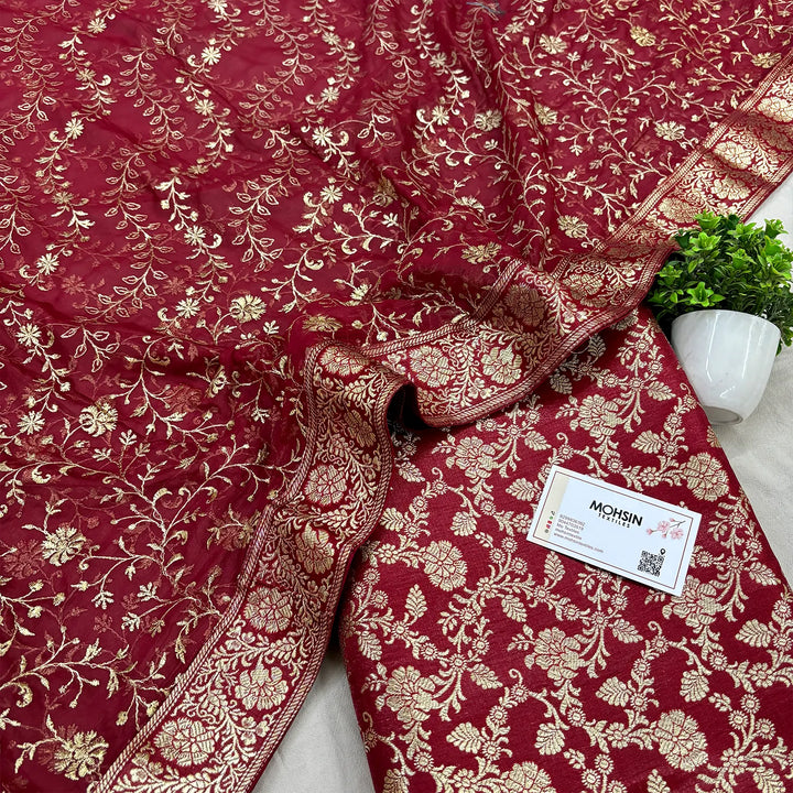 Maroon Golden Zari Kimkhab Silk Banarasi Gharara