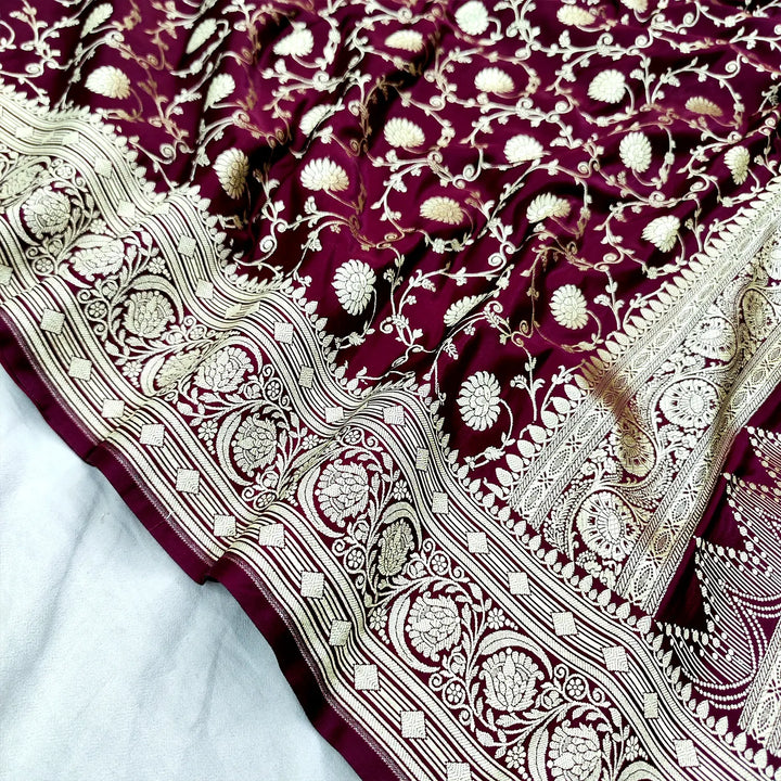 Maroon Murerwa Daal Katan Silk Banarasi Saree