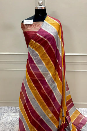 Maroon Resham Zari Chanderi Silk Banarasi Saree