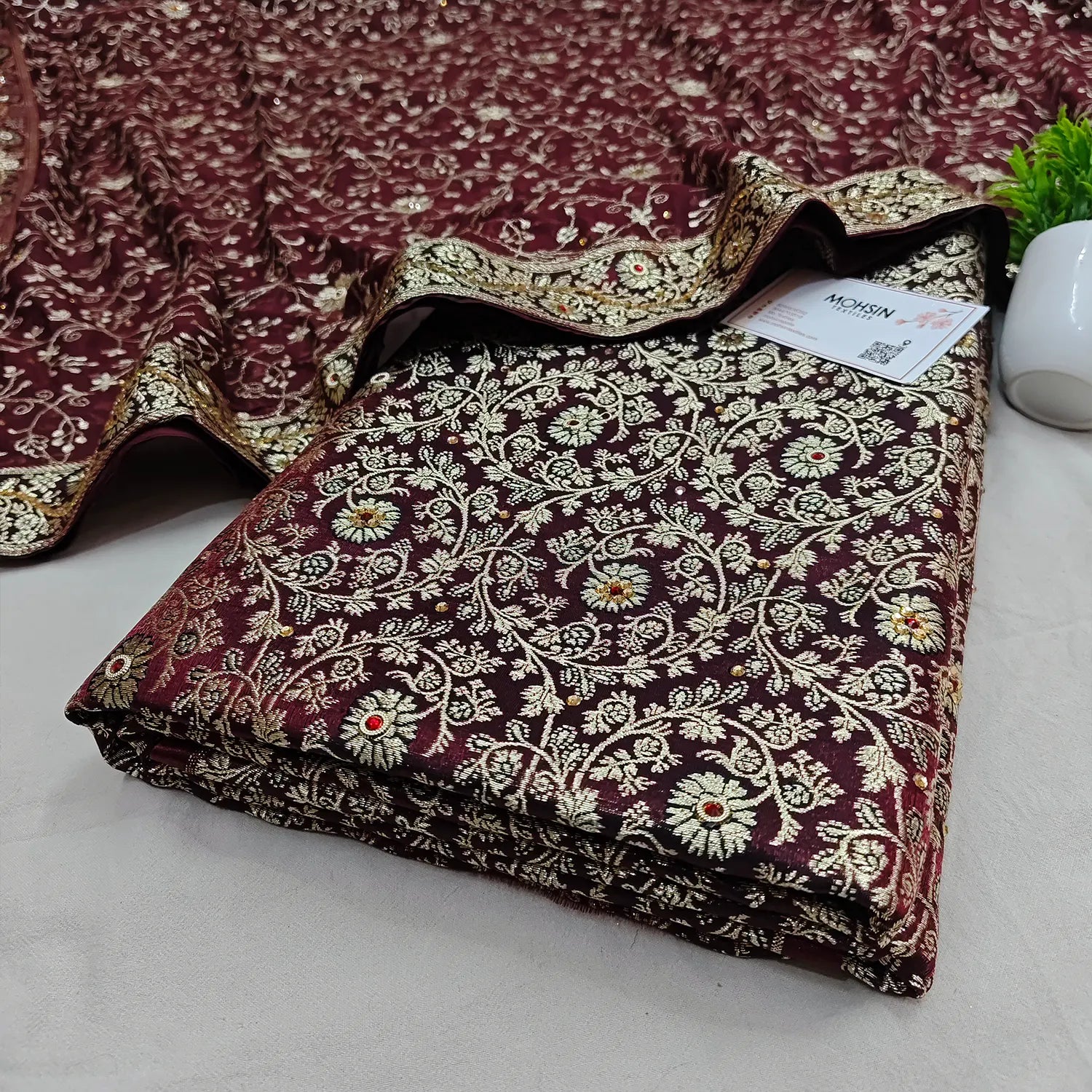 Wine Stone Work Kimkhab Silk Banarasi Gharara
