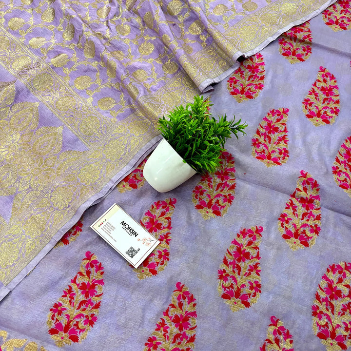 Mauve Ambi Buti Katan Silk Banarasi Suit