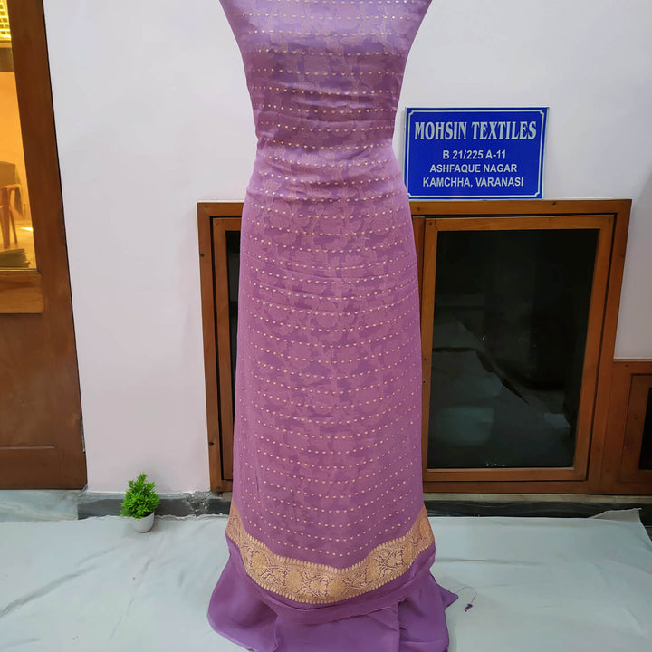 Mauve Pure Khaddi Georgette Silk Banarasi Suit