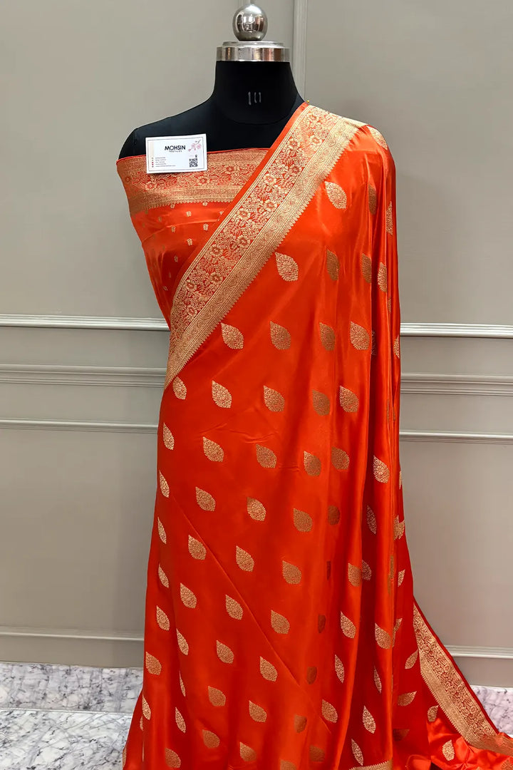 Orange Badami Buta Katan Silk Banarasi Saree