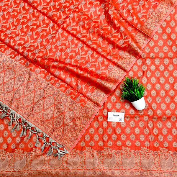 Orange Kacchi Carry Buti Cotton Banarasi Suit