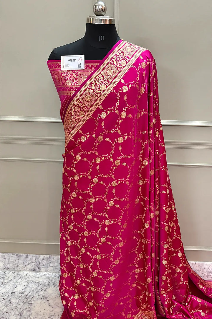 Pink Albeli Jaal Katan Silk Banarasi Saree