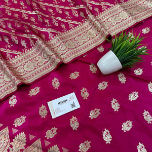 Pink Madiyan Buti Satin Silk Banarasi Suit