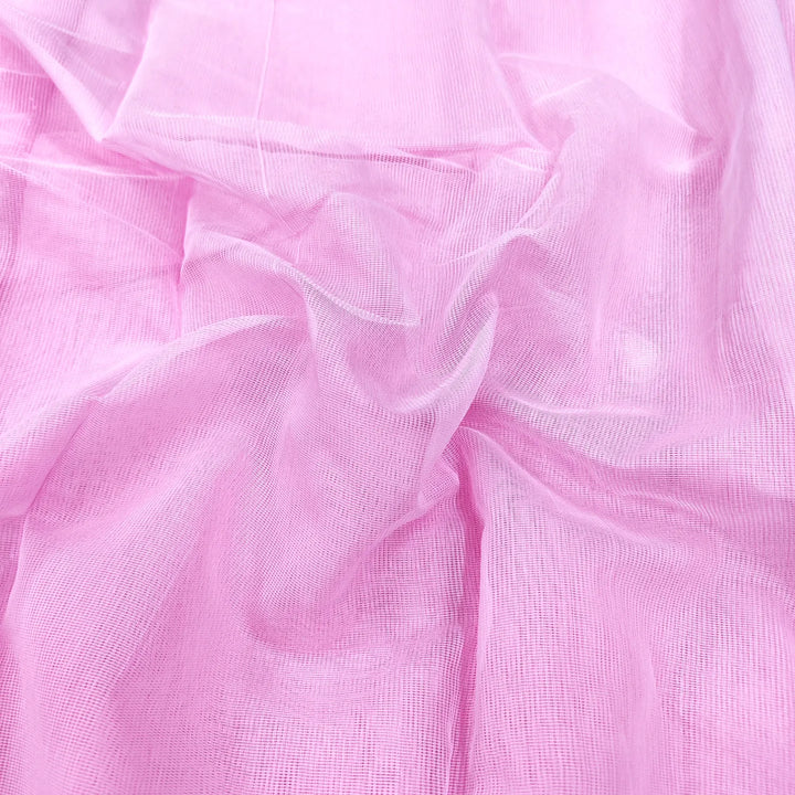 Pink Plain Net Chanderi Silk Banarasi Fabric