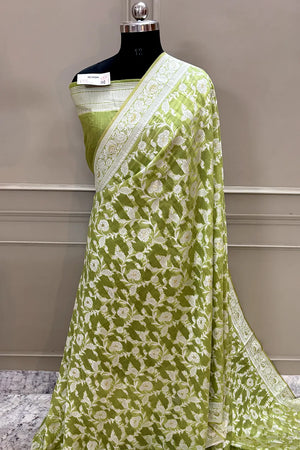 Pista Resham Silk Banarasi Saree