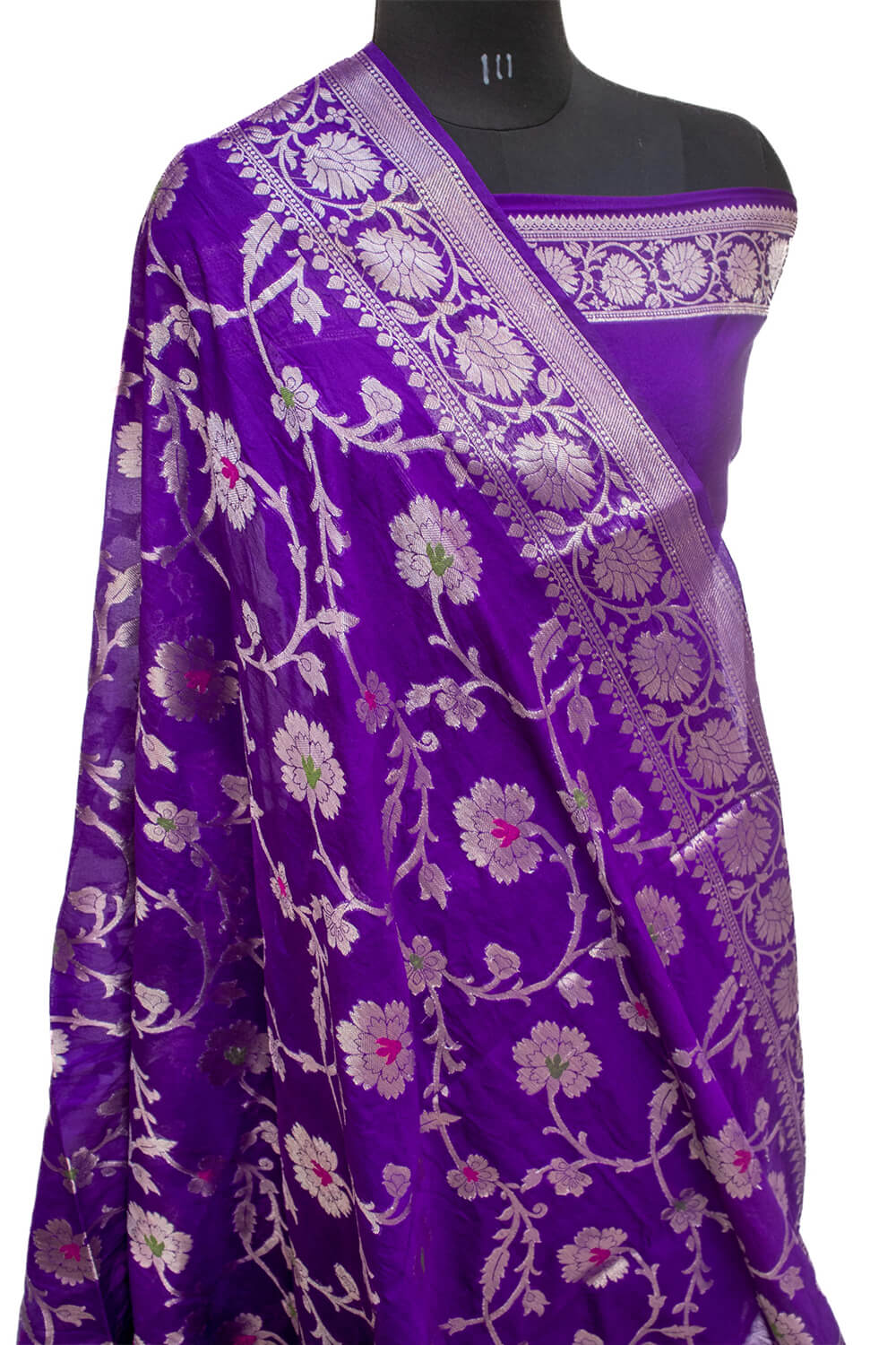 Purple Golden Zari Georgette Silk Banarasi Saree