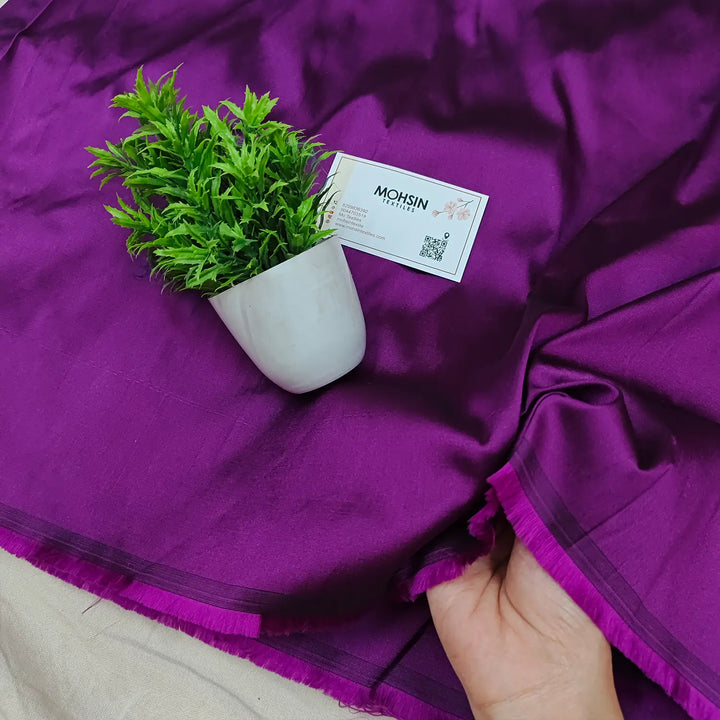 Purple Plain Satin Silk Banarasi Fabric