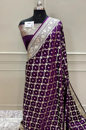 Purple Qaidi Buti Katan Silk Banarasi Saree