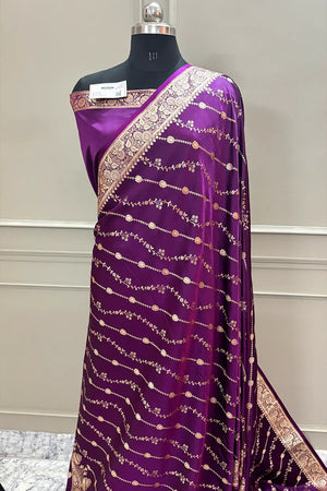 Purple Sunehri Lehar Katan Silk Banarasi Saree
