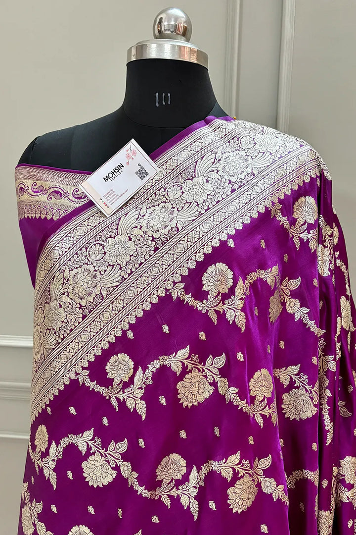 Purple Tirchi Daal Katan Silk Banarasi Saree