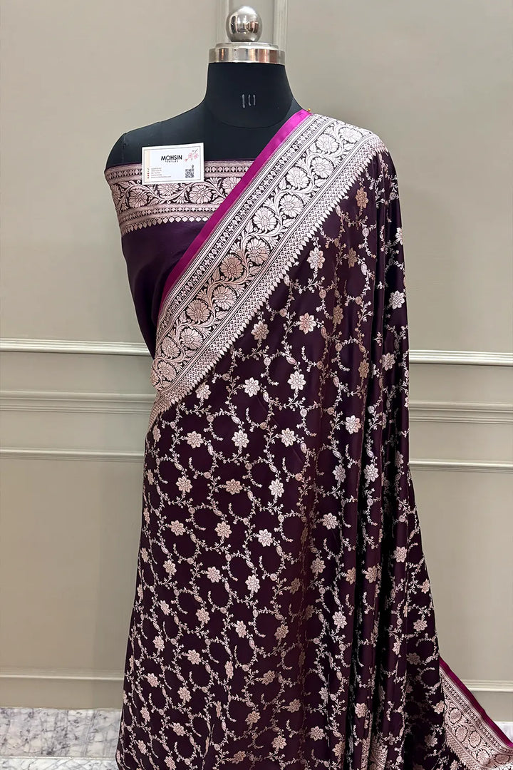 Purple Vardhman Jaal Katan Silk Banarasi Saree