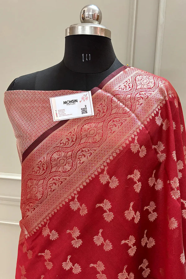 Red Daab Buti Chanderi Silk Banarasi Saree