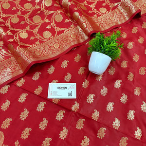 Red Godzilla Satin Silk Banarasi Suit