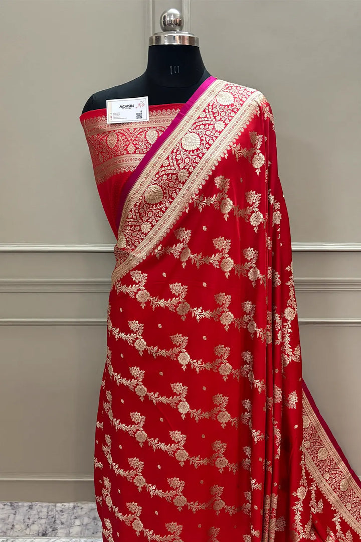 Red Papakipari Katan Silk Banarasi Saree