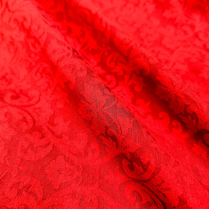 Red Tanchoi Dupion Silk Banarasi Fabric