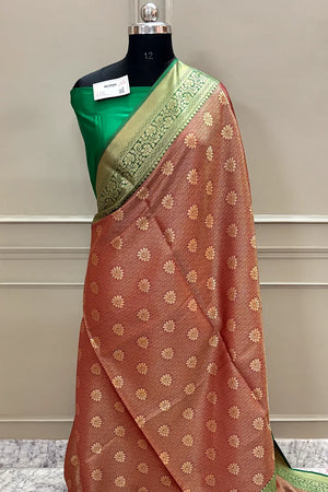 Red and Green Brocade Banarasi Silk Saree