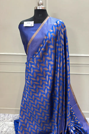 Royal Blue Resham Zari Silky Banarasi Saree