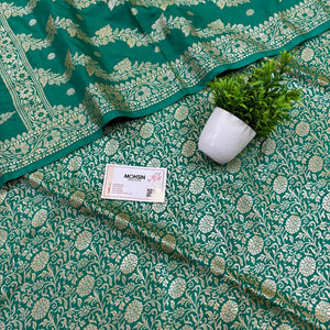 Sea Green Golden Zari Katan Silk Banarasi Suit