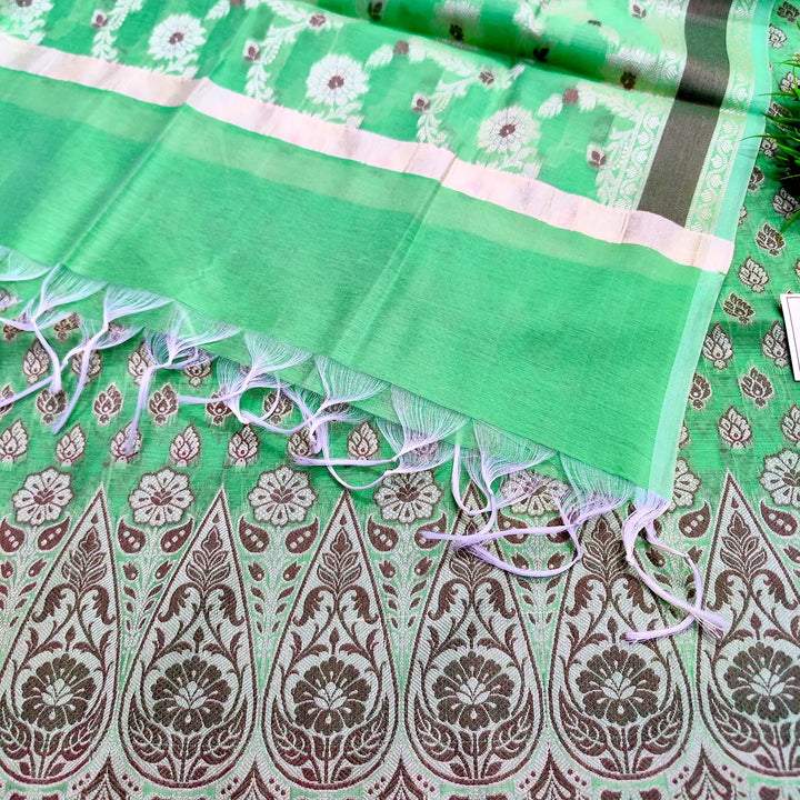 Sea Green Resham Zari Cotton Silk Banarasi Suit